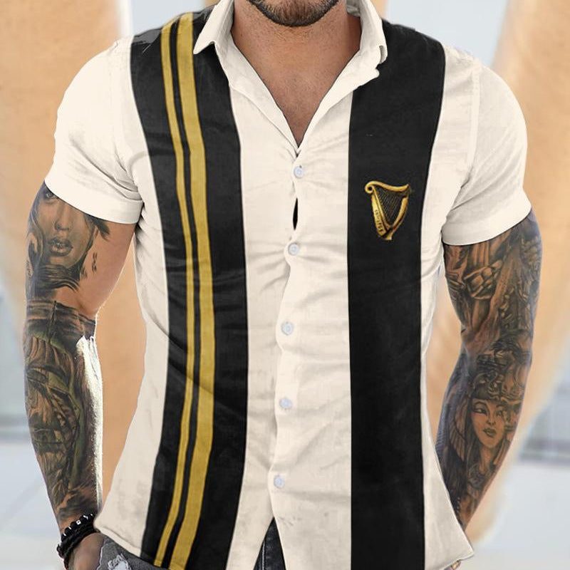 Printing Lapel Cardigan Casual Short Sleeve