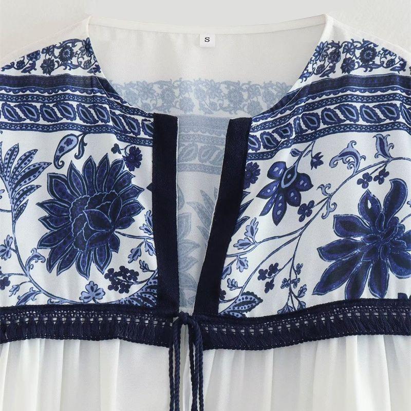 Ethnic Style Embroidered Shirt Drawstring Adjustable