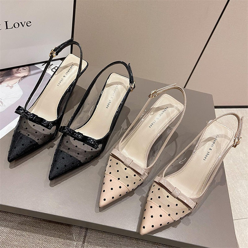 Pointed Toe Stiletto Heels Korean Style Sexy Mesh Closed Toe Sandals