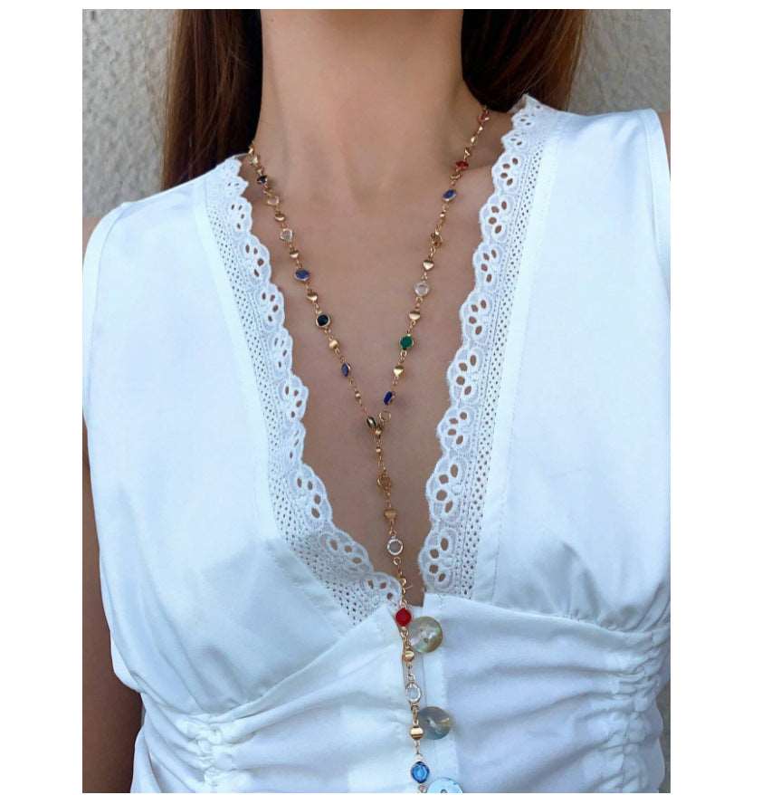 Colorful Crystal Metal Clavicle Chain Simple Long Eye Necklace