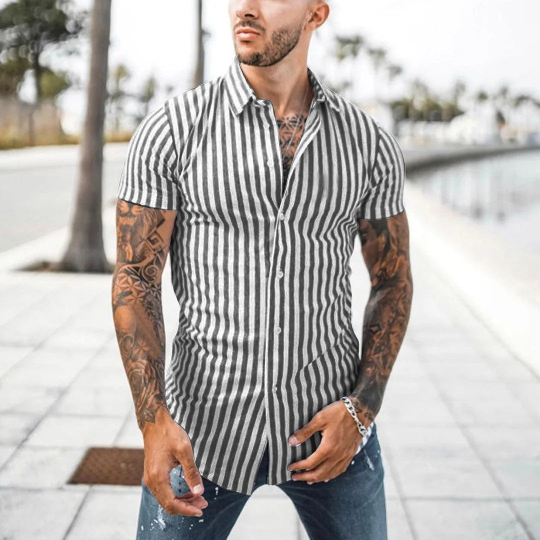 Printing Lapel Cardigan Casual Short Sleeve