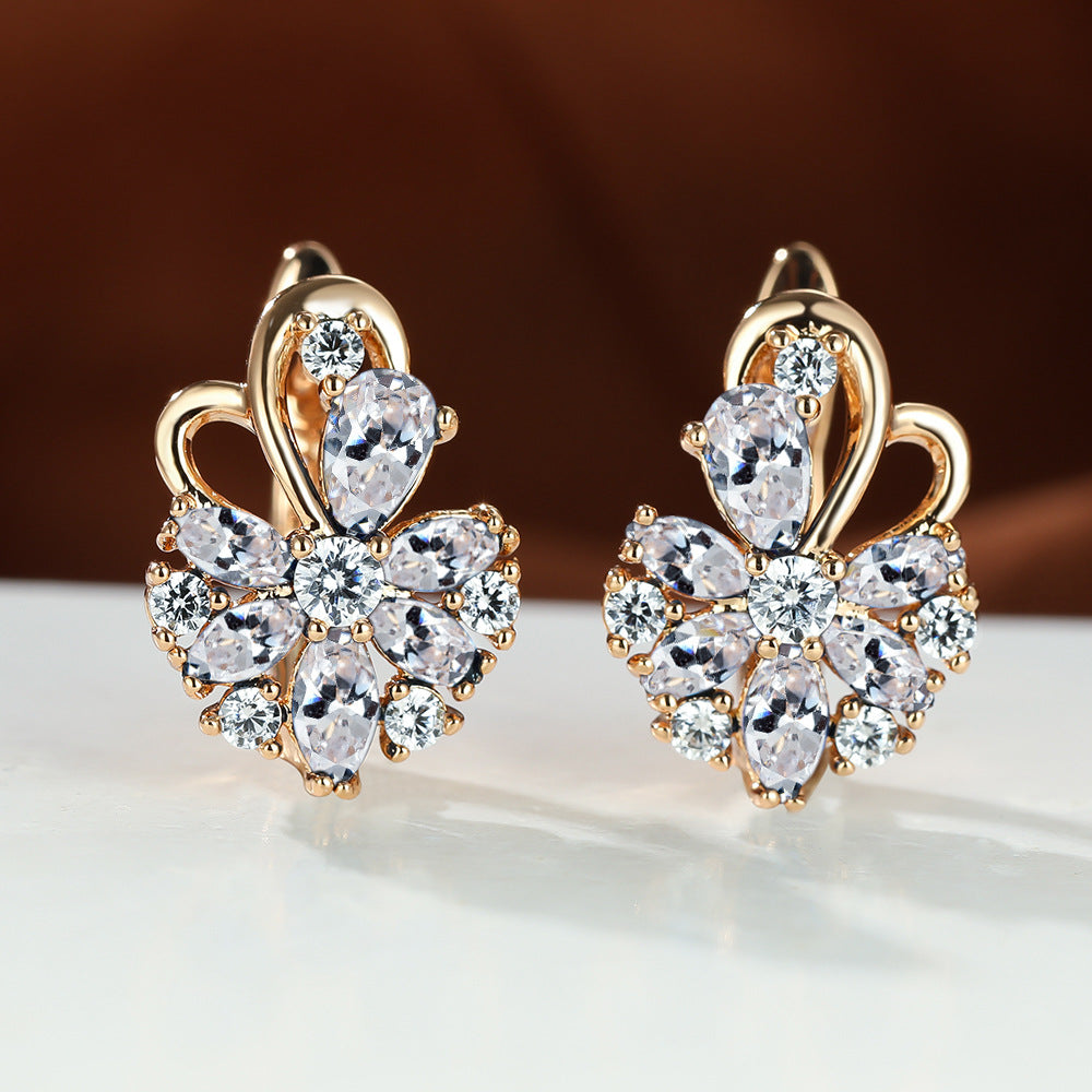 Rose Ring Colorful Flower Drop-shaped Zircon Earrings