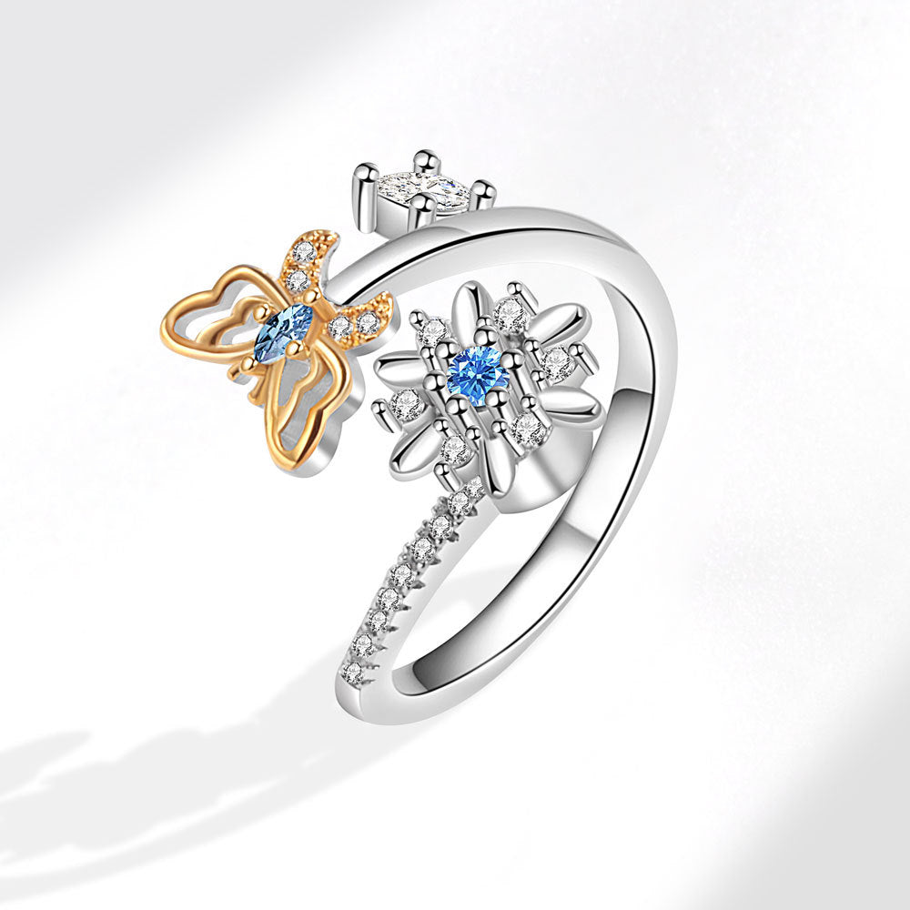 Women's Adjustable Zircon Rotatable Butterfly Ring