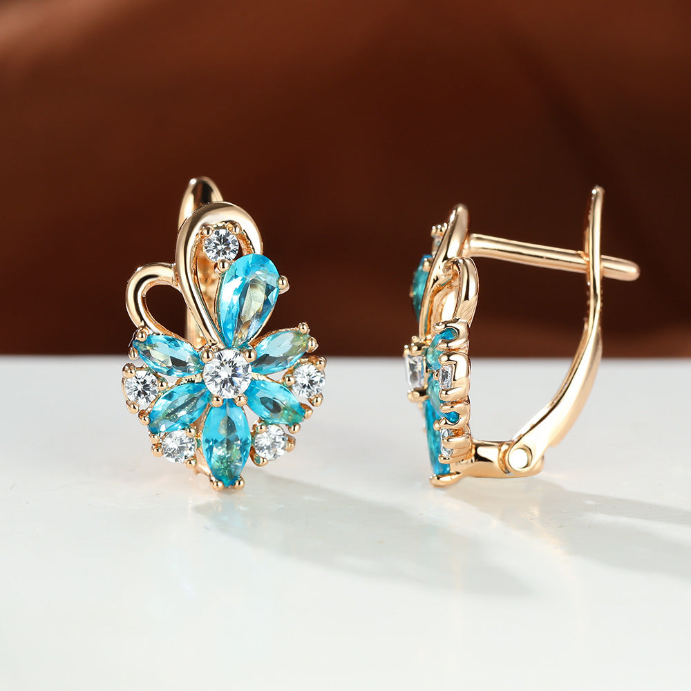 Rose Ring Colorful Flower Drop-shaped Zircon Earrings