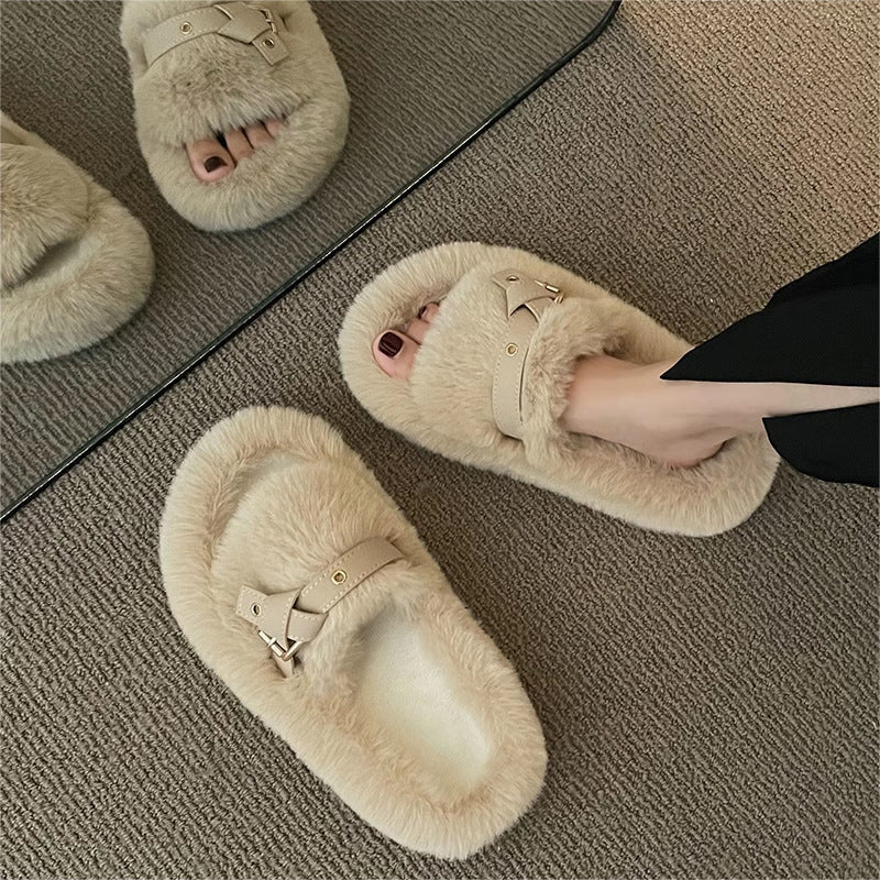 Interior Home Plus Size Thick Bottom Plush Cotton Slippers