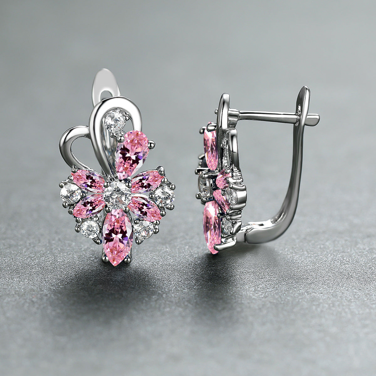 Rose Ring Colorful Flower Drop-shaped Zircon Earrings