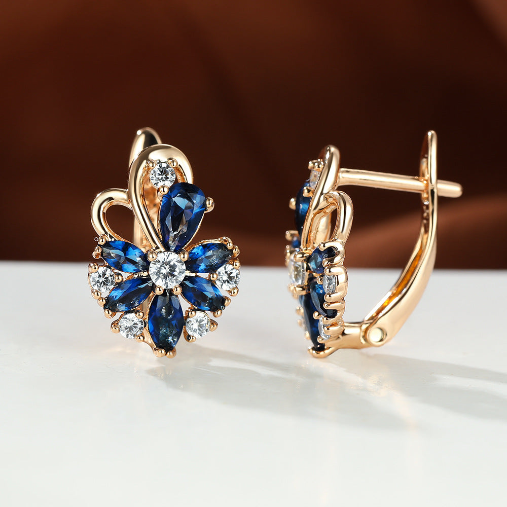 Rose Ring Colorful Flower Drop-shaped Zircon Earrings