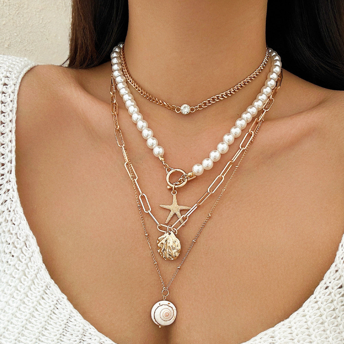 Ocean Style Shell Conch Tassel Multi-layer Necklace