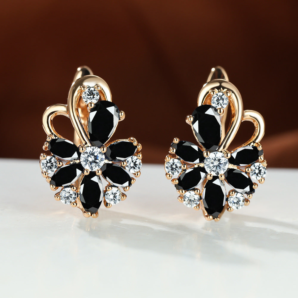 Rose Ring Colorful Flower Drop-shaped Zircon Earrings