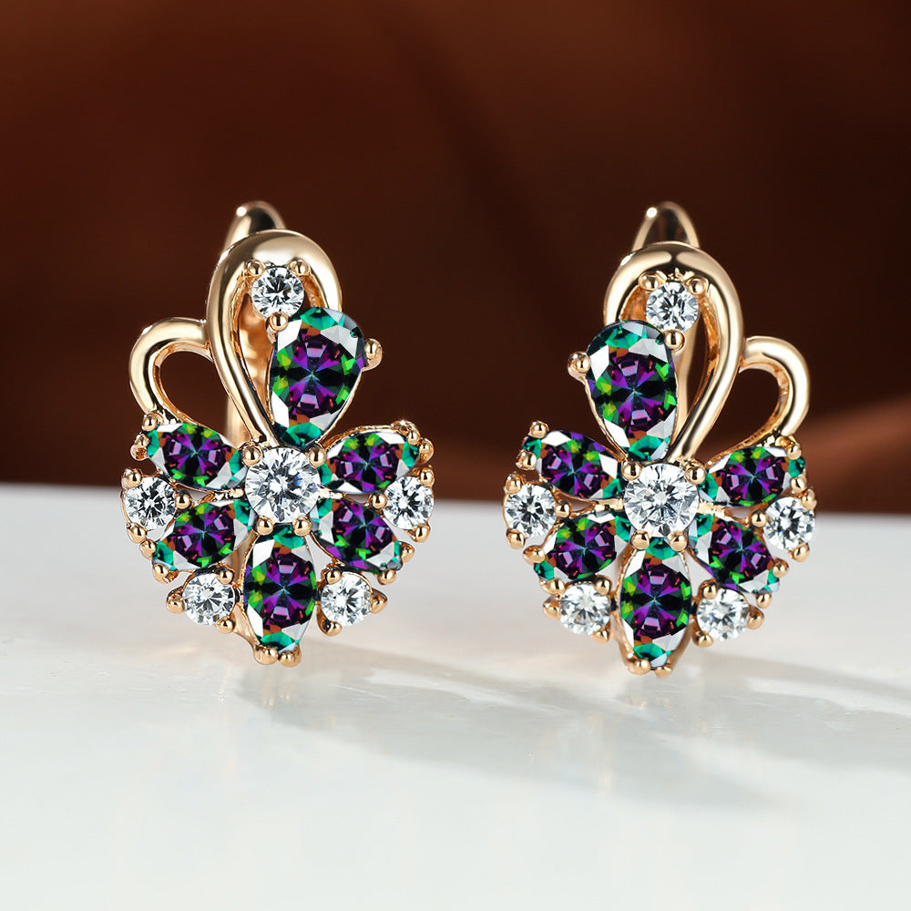 Rose Ring Colorful Flower Drop-shaped Zircon Earrings