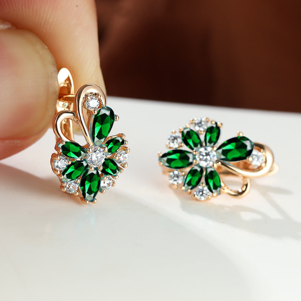 Rose Ring Colorful Flower Drop-shaped Zircon Earrings