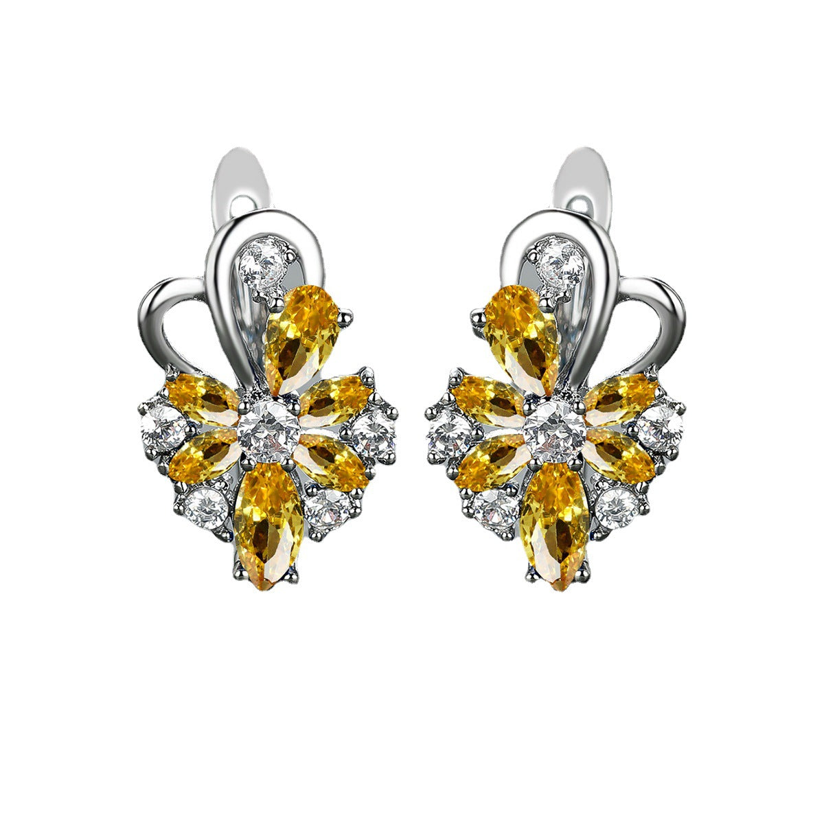 Rose Ring Colorful Flower Drop-shaped Zircon Earrings