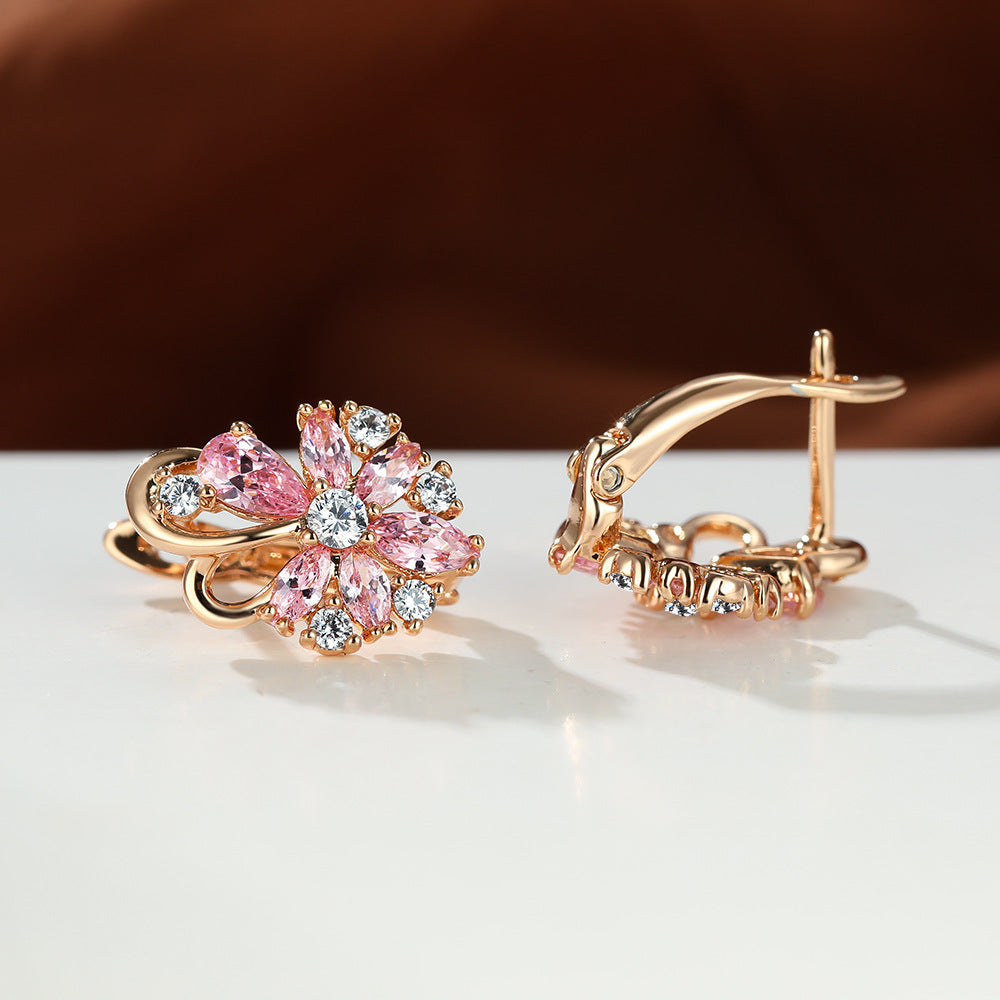 Rose Ring Colorful Flower Drop-shaped Zircon Earrings