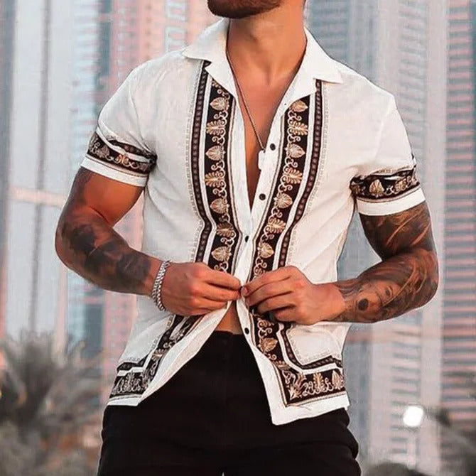 Printing Lapel Cardigan Casual Short Sleeve