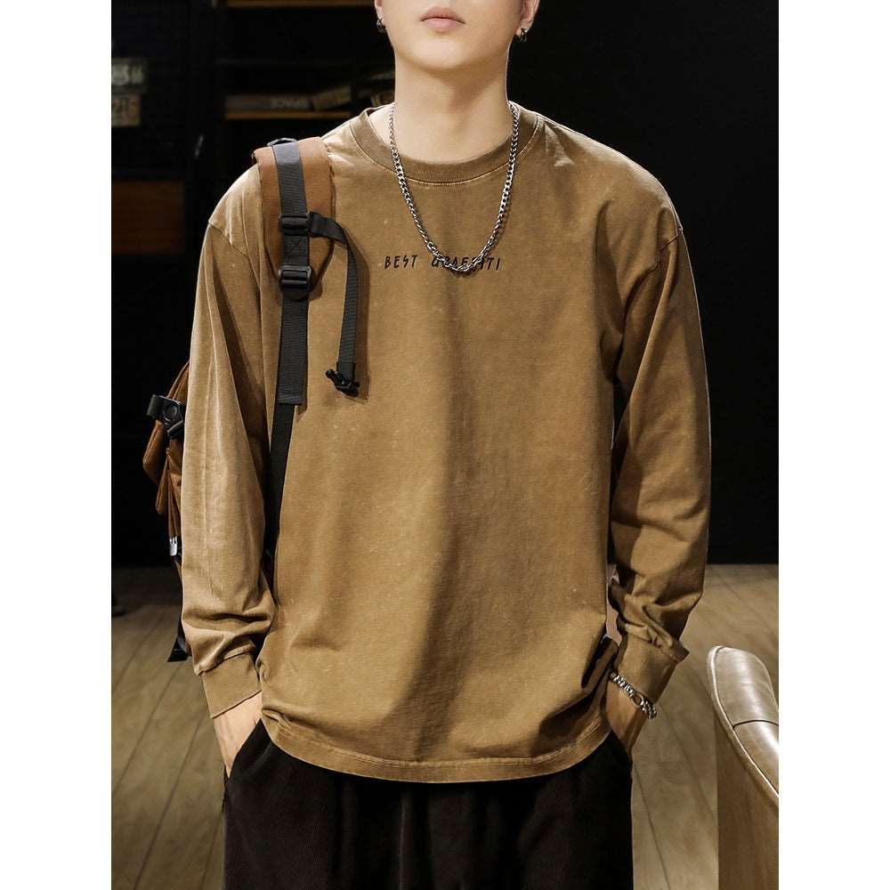 American-style Washed-out Vintage Long-sleeved T-shirt For Men