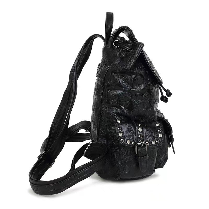 Fashion Skull Rivets With Diamonds Leather Backpack