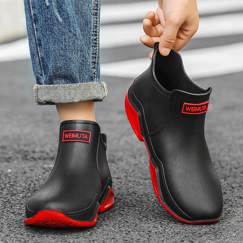 New Men's Rain Boots Short Tube Outdoor Waterproof Shoes