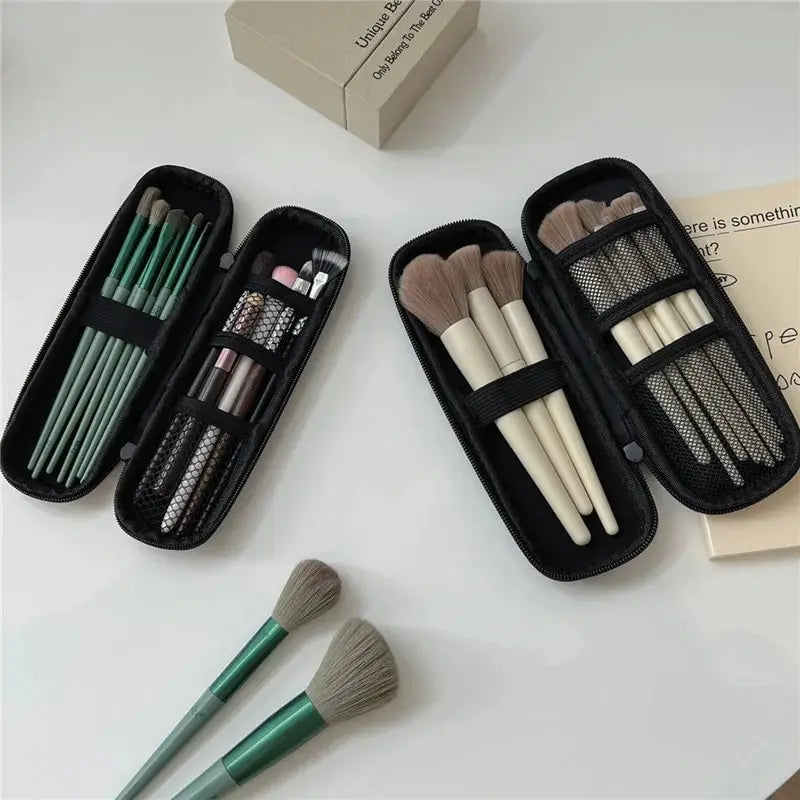 2pcs Black Small+Large Cosmetic Storage Bags Waterproof Double Zipper Makeup Brushes Case Women Bag Portable Travel Brush Holder