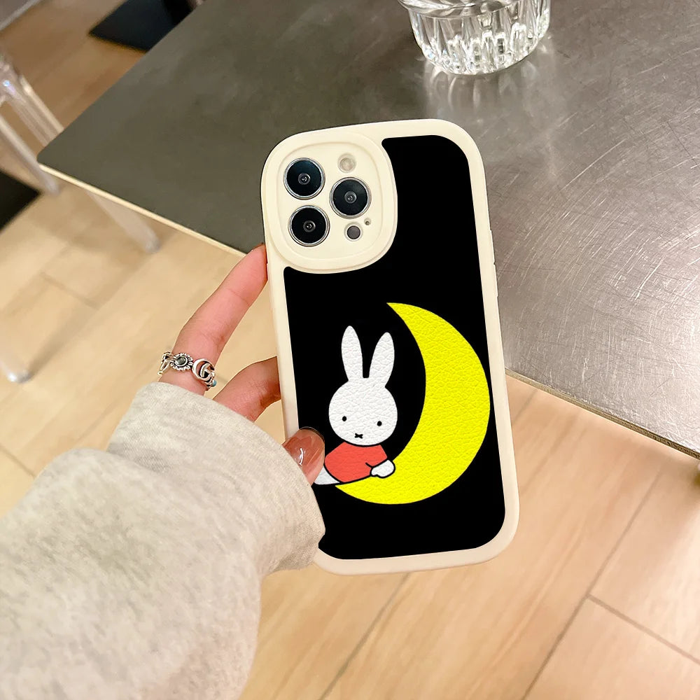 Cartoon-Miffys-Rabbit Phone Case For IPhone 11 12 13 14 15 Plus Pro Max PU Leather Silicon Soft Cover