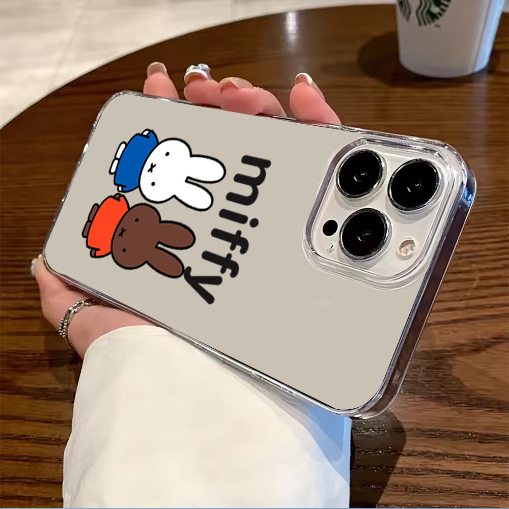 Cartoon Rabbit M-Miffy Phone Case for iPhone 12 11 13 14 15 16 Max Pro Plus Transparent Soft Shell