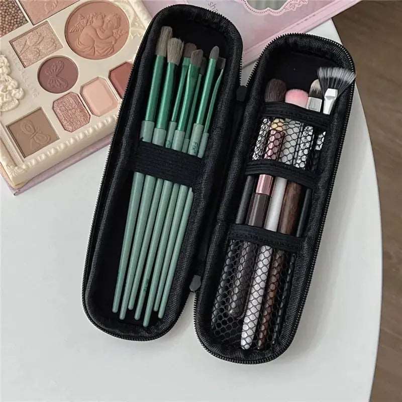 2pcs Black Small+Large Cosmetic Storage Bags Waterproof Double Zipper Makeup Brushes Case Women Bag Portable Travel Brush Holder