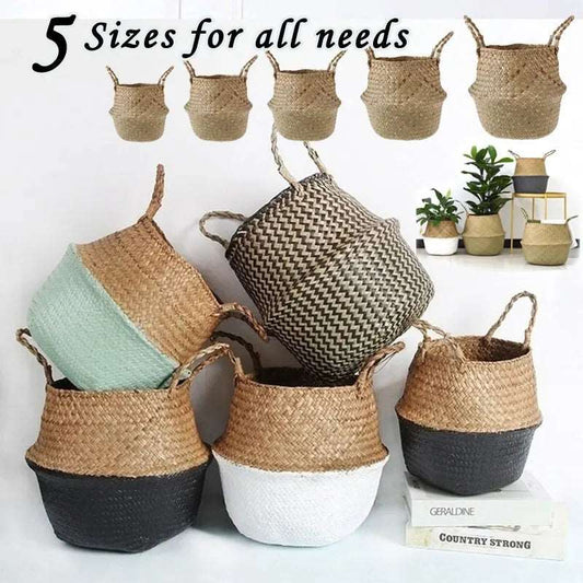 Vintage Storage Baskets Straw Wicker Rattan Hanging Flowerpot Seagrass Laundry Clthoes Baskets Garden Plant Basket Home Decor