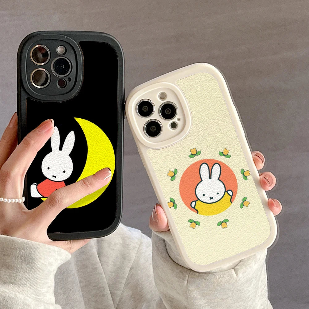 Cartoon-Miffys-Rabbit Phone Case For IPhone 11 12 13 14 15 Plus Pro Max PU Leather Silicon Soft Cover