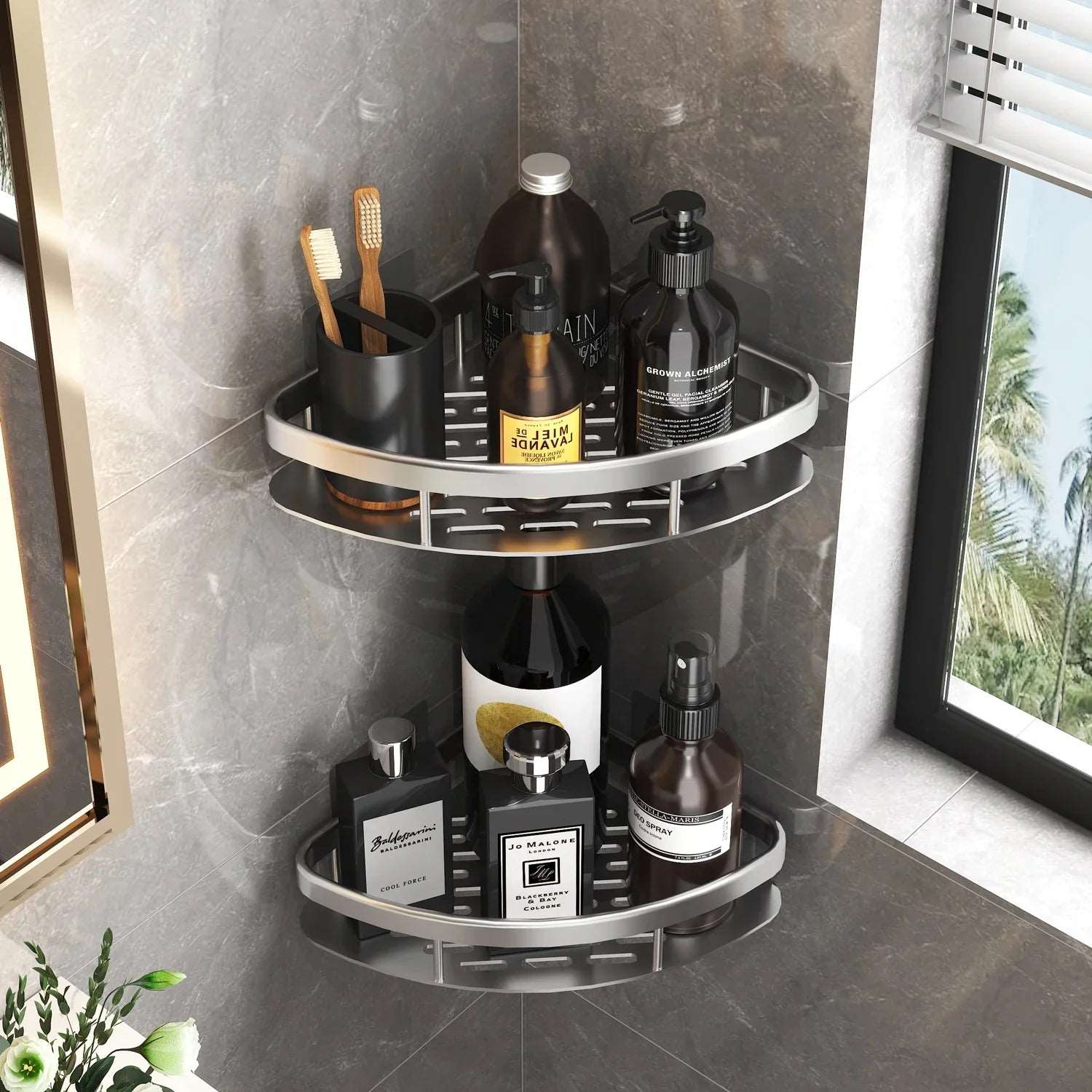 Bathroom Shelf Kitchen Storage Organizer Aluminum Alloy Shampoo Rack Shower Shelf Bathroom Accessories No Drill Shelf