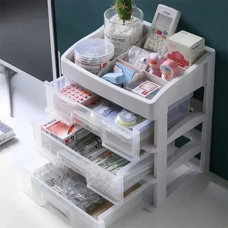 1pc Transparent Plastic Four Layer Three Drawer Desktop Drawer Style Cosmetic Storage Box Dressing Table Storage Rack