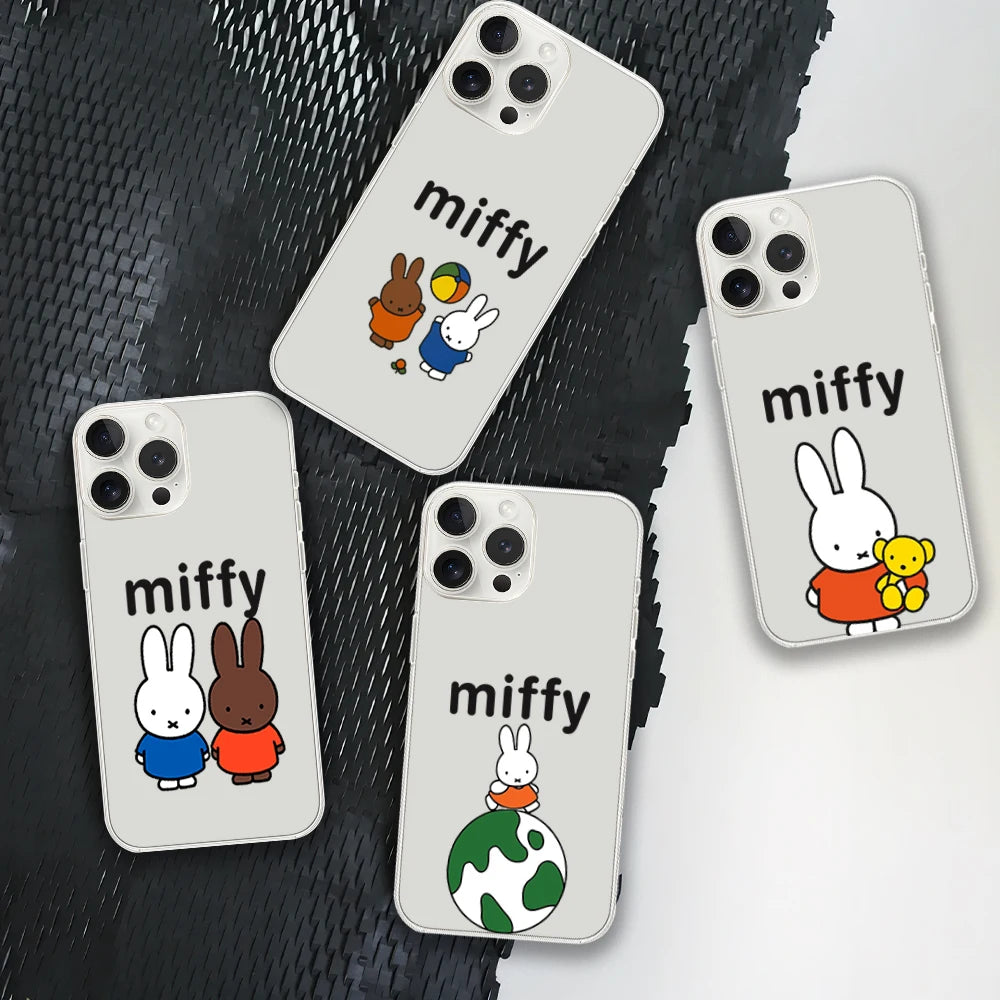 Cartoon Rabbit M-Miffy Phone Case for iPhone 12 11 13 14 15 16 Max Pro Plus Transparent Soft Shell