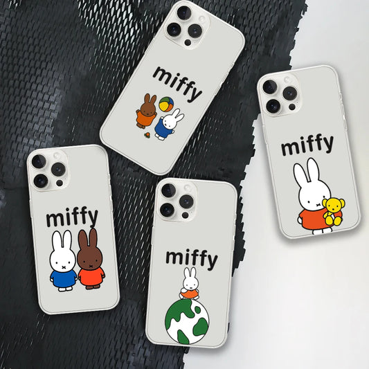 Cartoon Rabbit M-Miffy Phone Case for iPhone 12 11 13 14 15 16 Max Pro Plus Transparent Soft Shell