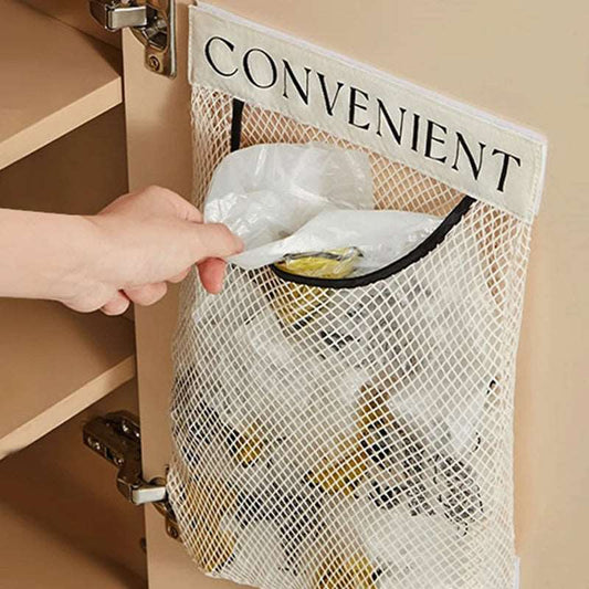 Wall Mount Mesh Storage Bag Garbage Bag Holder Plastic Shopping Bags Dispenser Sundries Bag net Storage Grocery Bag Organizer