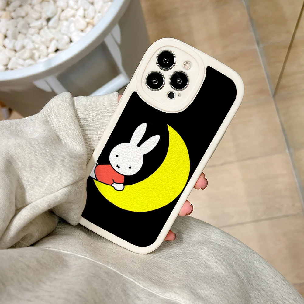 Cartoon-Miffys-Rabbit Phone Case For IPhone 11 12 13 14 15 Plus Pro Max PU Leather Silicon Soft Cover