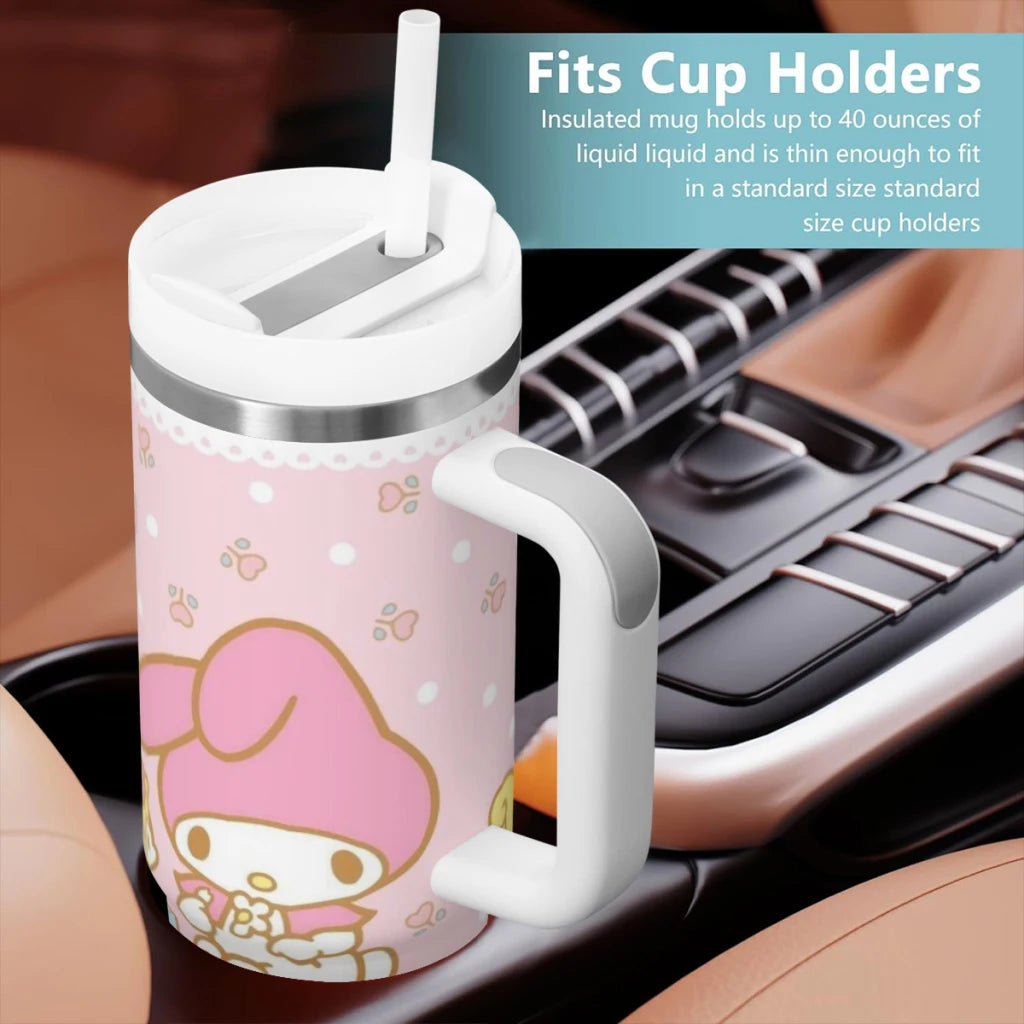 Hello Kitty Tumbler with Handle and Straw Lid Stainless Steel Insulated Tumblers Travel