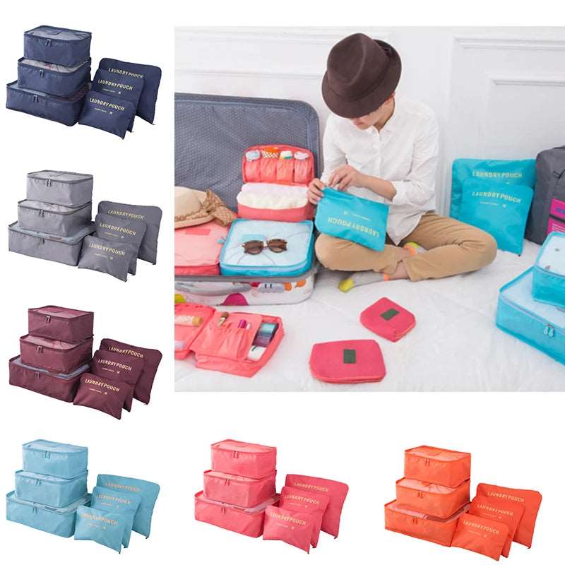 6pcs Travel Storage Bag Set For Clothes Tidy Organizer Wardrobe Suitcase Pouch Travel Organizer Bag Case Shoes Packing Cube Bags