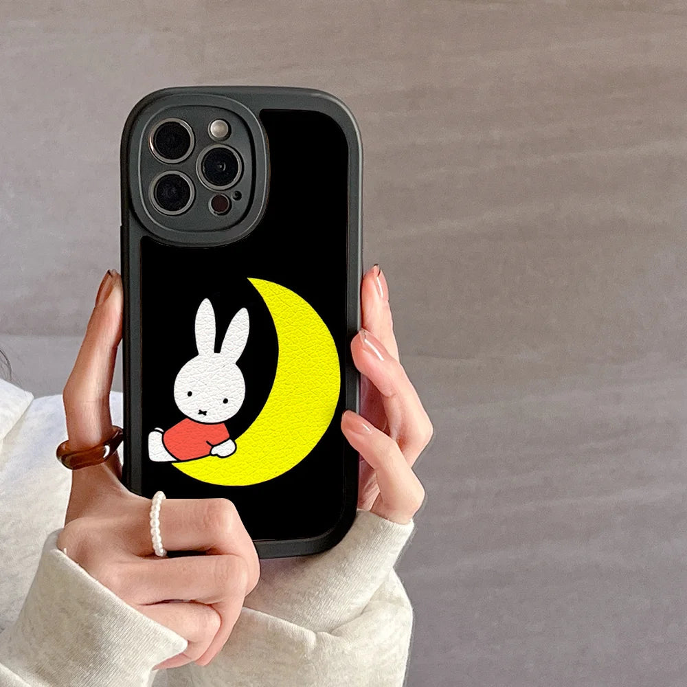 Cartoon-Miffys-Rabbit Phone Case For IPhone 11 12 13 14 15 Plus Pro Max PU Leather Silicon Soft Cover