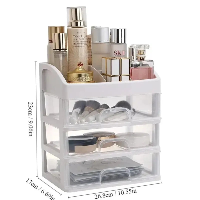 1pc Transparent Plastic Four Layer Three Drawer Desktop Drawer Style Cosmetic Storage Box Dressing Table Storage Rack