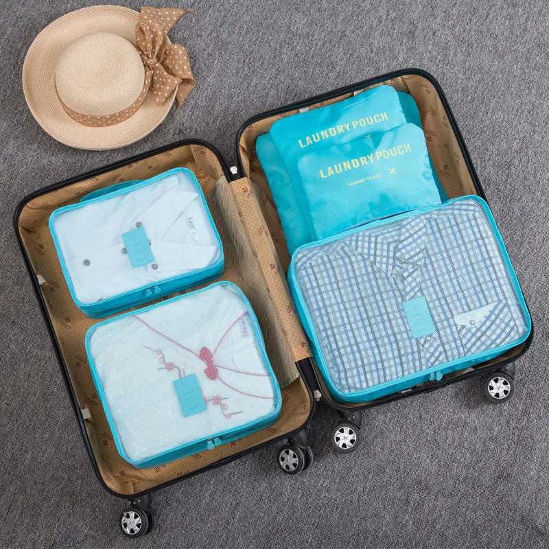 6pcs Travel Storage Bag Set For Clothes Tidy Organizer Wardrobe Suitcase Pouch Travel Organizer Bag Case Shoes Packing Cube Bags