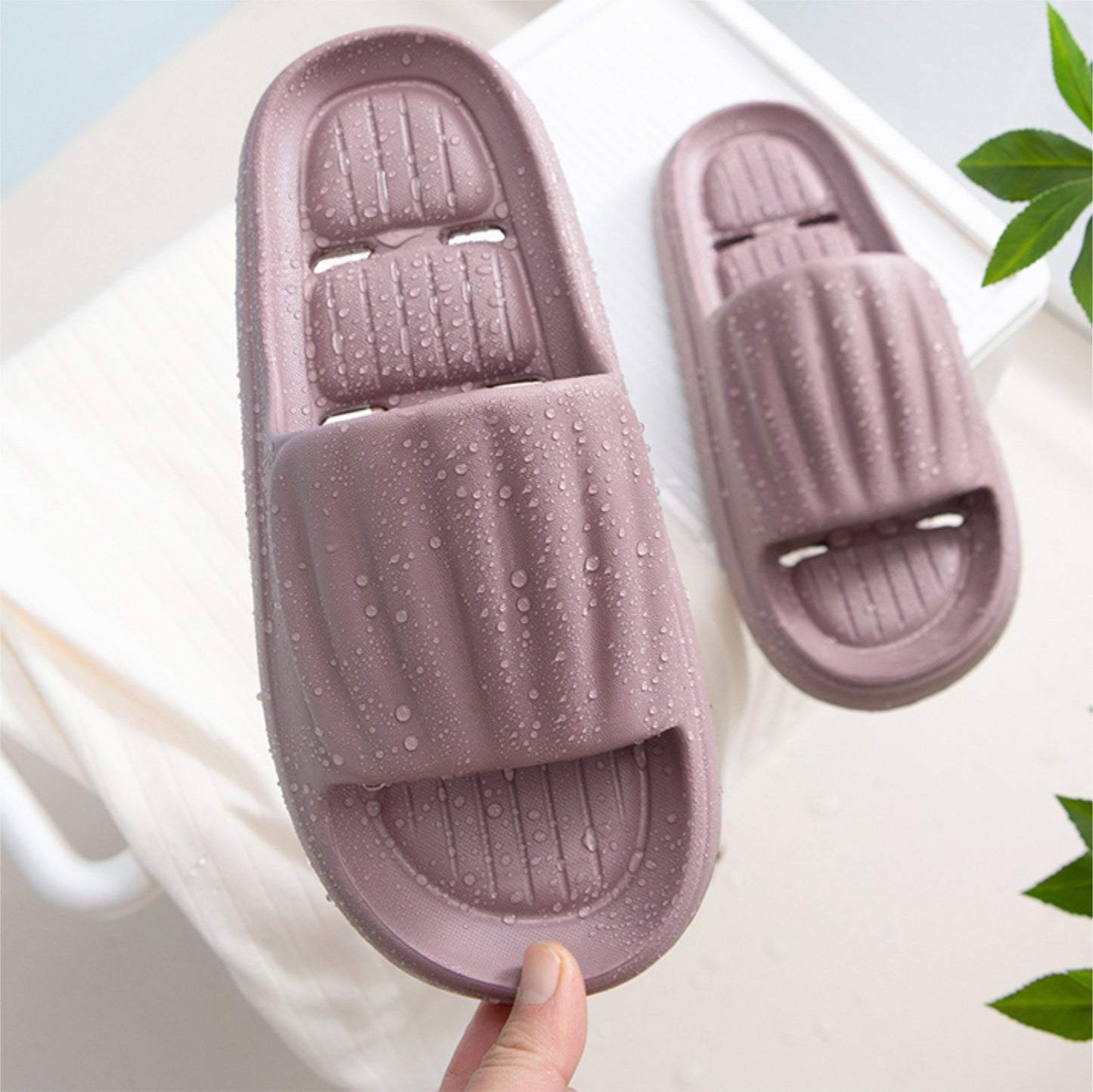 Summer Solid Color Stripe Slippers Non-slip Floor Bathroom Slipper Indoor House Shoes For Men Women Couples