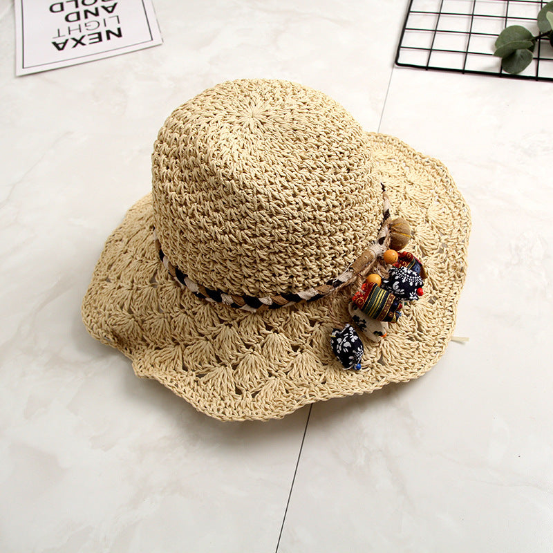 New Crochet Straw Hat Hollow Scalloped Sunshade