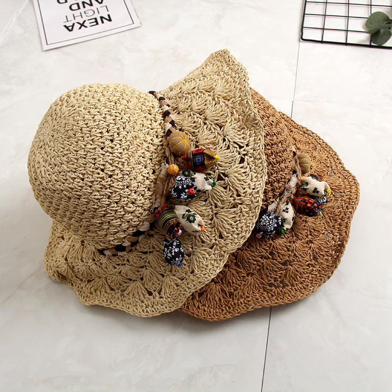 New Crochet Straw Hat Hollow Scalloped Sunshade