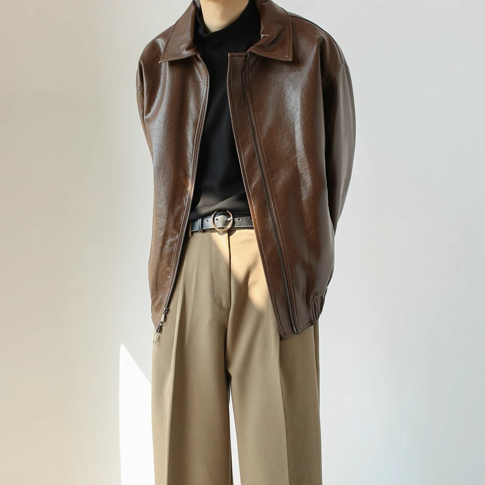 Men's Retro Short Personalized Leather Coat