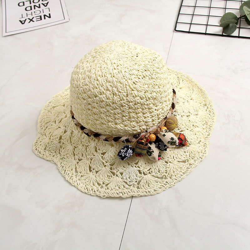 New Crochet Straw Hat Hollow Scalloped Sunshade