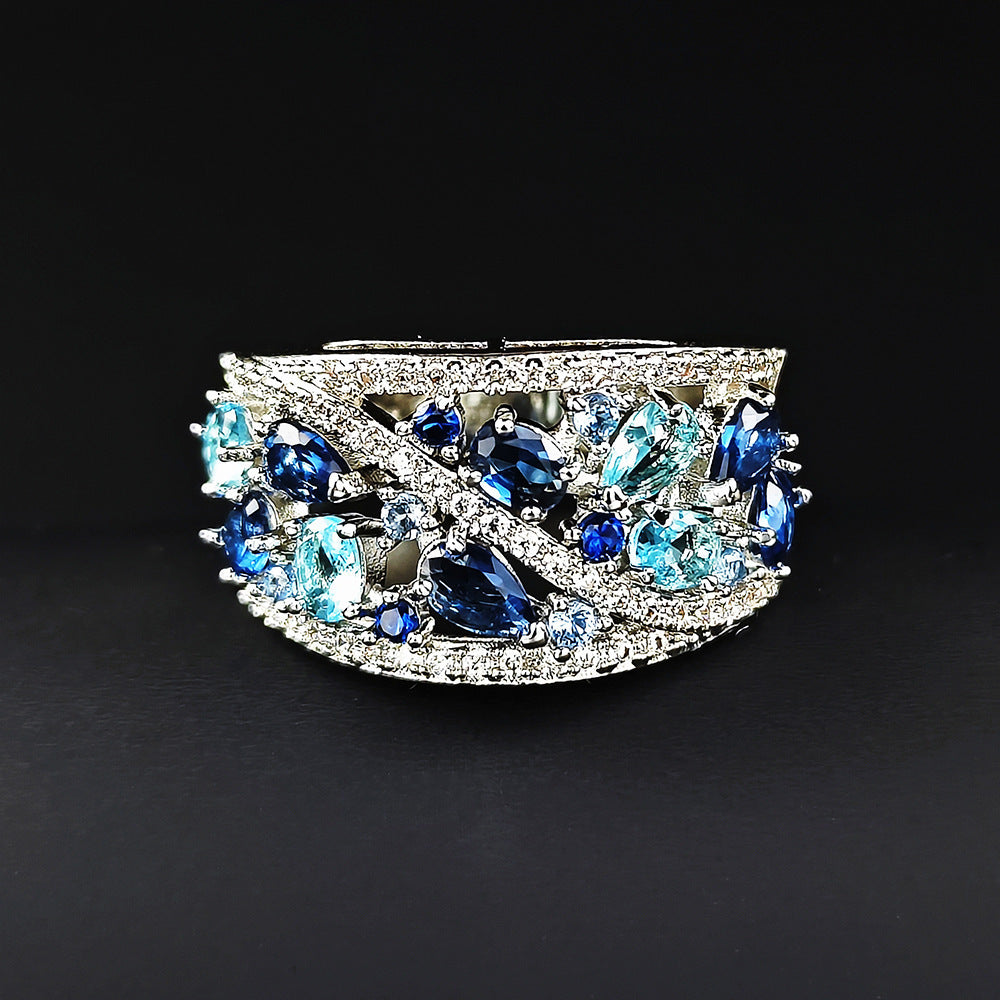 Fashion Blue Zircon Women's Hollow Ring