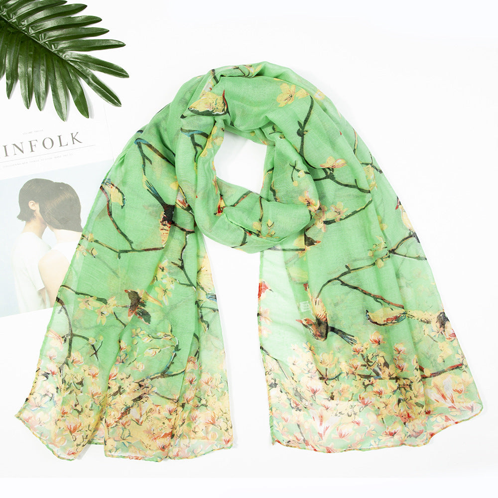 Yarn Branches Bird Magpie Print Paris Scarf