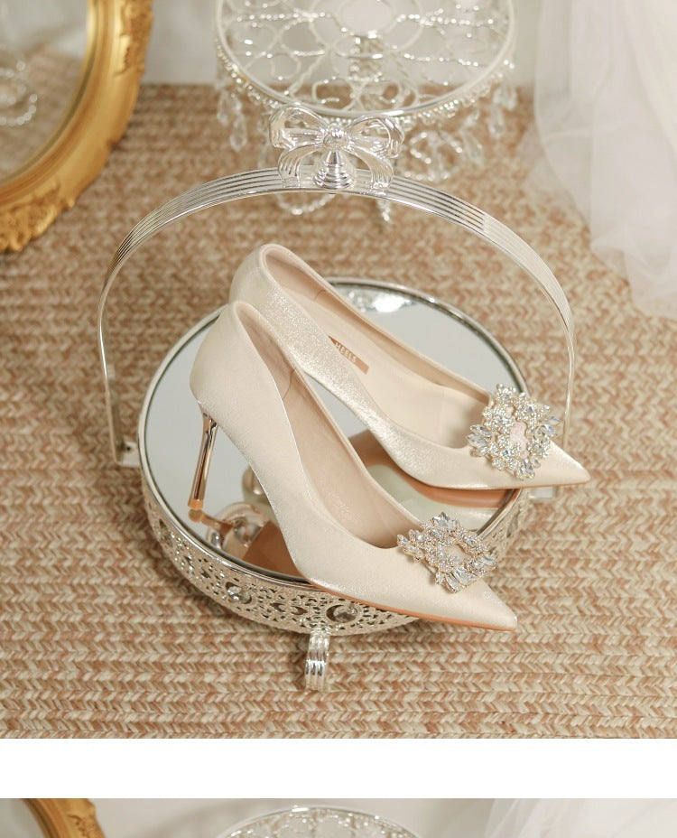 Wedding Dress Two-way Wear Pointed-toe Stiletto Bride Shallow Mouth Pumps Women High Heels