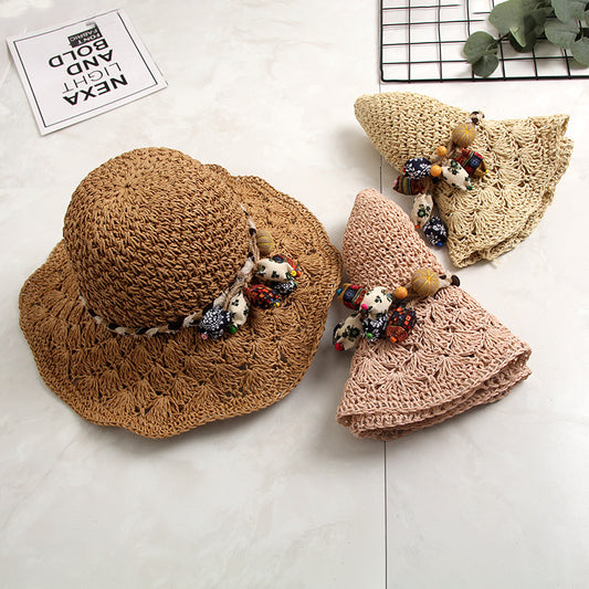 New Crochet Straw Hat Hollow Scalloped Sunshade