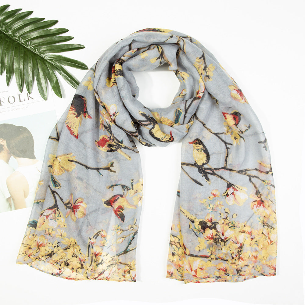 Yarn Branches Bird Magpie Print Paris Scarf