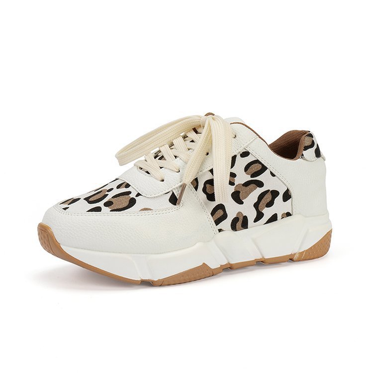 Large Size Leopard Print Casual Pumps Women's Spring And Autumn New Flat Lace-up Sports Casual Shoes