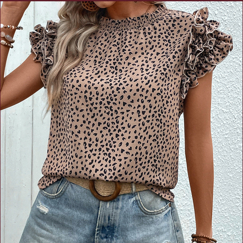 Women's Short Sleeve Leopard-print Shirt Women